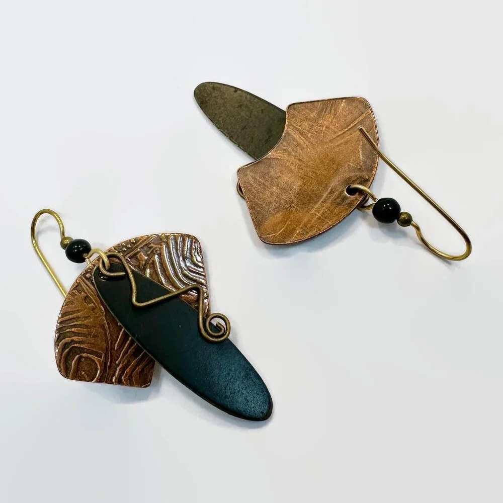 Modern Earrings, Boho, Unique, Mixed Metals, Copper, Brass,Handcrafted, Vintage